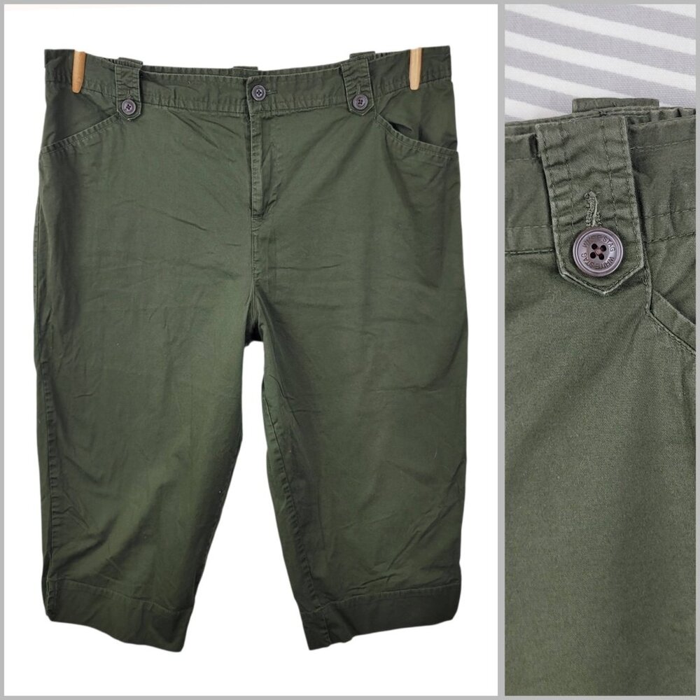 White Stag Chino Crop Pants Plus Size 20W 20 Capris Olive Green Twill Capri